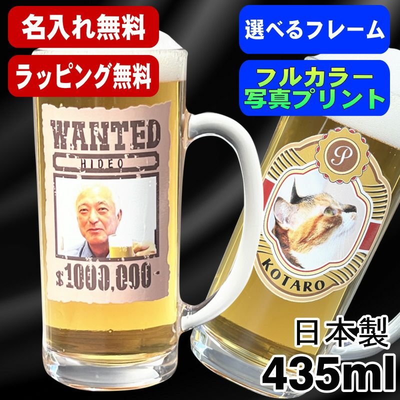 写真入り 名入れ ビールジョッキ プレゼント 名前入り ペット うちの子 写真 オリジナル グッズ 犬 猫 ペットオリジナルグッズ プリント 印刷 印字 グラス コップ ビアグラス おしゃれ ビールグラス ギフト 日本製 ビアジョッキ 435 ml 【人気商品】 PSYN-14