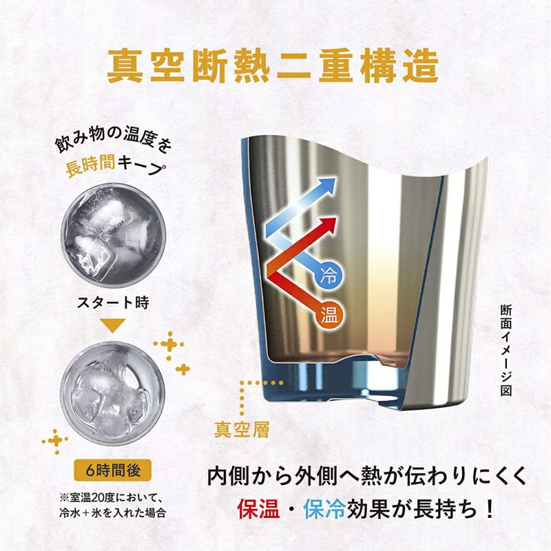 真空断熱ステンレス二重構造で保温保冷抜群です。タンブラー、水筒は全て真空断熱式です。